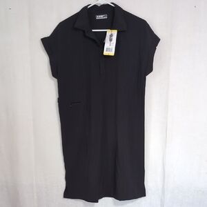 Hi-Tec Black Cap Sleeve Shift Dress Knee Length Size Small New with Tags